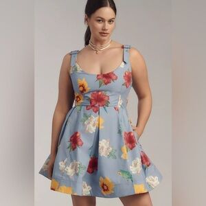 NWT Anthropologie Maeve Printed Scoop Neck Mini Dress Cotton Floral Boho Blue 2X